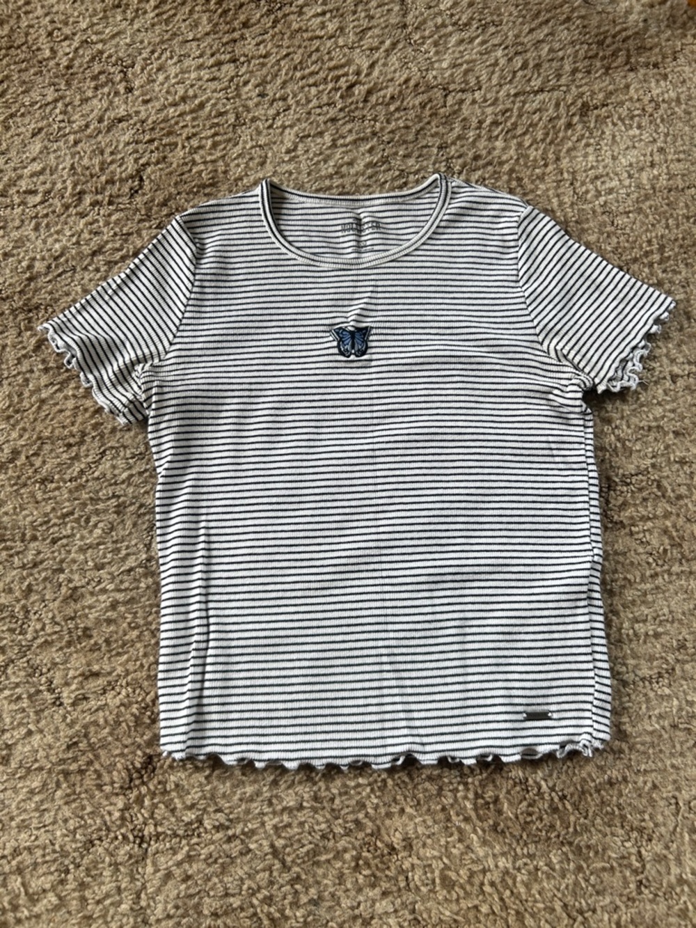 Hollister Black & White Striped Butterfly Tee